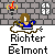 Pixel art animation of a character in blue clothing holding a book, set against stone walls with torches and windows across three frames showing slight pose variations.