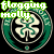 Green and white four-leaf clover icon with 'blogging molly' text above, arranged in a of repeated identical frames