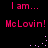 Pixelated pink text on black background reads 'I am... MeLovin!' with small white dots forming a curved trail.