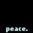 A static image displays the word 'peace.' repeated six times in light blue pixelated text on a black background, with one instance partially obscured by a gray rectangle.