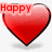 Red heart-shaped icon with glossy gradient and dark outline, displaying text fragments across three views.