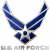 A split-frame contact sheet showing the U.S. Air Force logo on the left and a military aircraft in flight on the right, both rendered as low-resolution pixel art with blue and white color schemes.