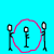Animated contact sheet showing two frames of a stick figure animation with pink rope and street lamps on cyan background.