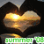 Heart-shaped hands frame a sunset over water with green 'summer 08' text below; beach scene with flip-flops and umbrella on sand.