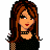 Pixel art buddy icon featuring a female character with long brown hair and red lips wearing black clothing, displayed in a contact sheet format with partial views of other characters.