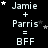 Pixelated text displays 'Jamie + Parris = BFF' with animated star placements shifting across frames on a black background.