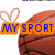 A basketball with a heart outline and 'MY SPORT' text in orange and blue, partially visible across frames.