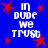 Blue background with red stars and white text reading "in dude we trust" arranged in four identical quadrants.