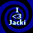 Four identical blue spiral backgrounds with white text 'I <3 Jacki' arranged in a , each spiral featuring black concentric rings
