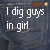 Denim pants pocket with text overlay showing 'I dig guys in girl' and 'pants', featuring a subtle animation where the word 'pants' glows.