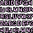 Pixelated of repeating letter sequences in pink, black, and white with scattered red accents on a gray background