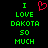 Green pixelated text reads "I LOVE DAKOTA SO MUCH" with a red heart symbol replacing the word 'love' in one view.