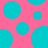 A static image with a solid pink background and multiple cyan circles of varying sizes scattered across it.