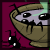 Pixelated cartoon icon of a character with light brown hair and purple face, holding a black ant-like creature against a magenta background.