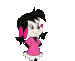 A cartoon girl in a pink dress with white trim appears in multiple poses across four , each showing distinct facial expressions and arm positions against a gray background