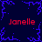 A static pixel art image with four instances of the name "Janelle" in red text arranged around a central blue snowflake-like pattern on a dark blue background.