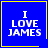 Blue square with yellow border contains white text "I LOVE JAMES" and two distinct animation states showing a small yellow heart or star symbol.