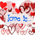 Animated icon with four quadrants showing heart motifs and text fragments: 'love is...', 'so...', 'lead to...', 'forget about!!!' over heart backgrounds.