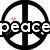 Black and white peace sign icons with pink hearts, displaying text 'peace', 'out', and 'lover' across three circular frames.
