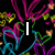 Pixelated text reads "I LOVE BRANDON WARREN and Emmy Farrow and ShayShay Stegmann and more people!!" over a black background with colorful abstract shapes.