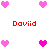 Pixelated pink heart icons and red text reading 'Daviid' arranged in a pattern on white background
