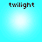 Four identical display the word 'twilight' in pixelated brown text above a bright white circular glow on a light blue background