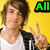 A person with brown hair in a white shirt and black jacket makes a peace sign against a yellow background, with text overlays changing across frames.