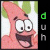 Animated contact sheet of Patrick Star from Spongebob Squarepants with changing green text on black vertical bars, displayed in a 3x2 grid layout.