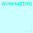 Pixelated text 'AUHMazing' repeats across a light blue background with small star-like dots and dotted lines.
