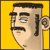 Pixelated cartoon head with mustache, black hair, and ear visible, shown in profile against changing background colors.