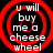 Four identical circular red target icons with white text reading "u will buy me a cheese wheel" on black background.