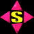 Six pink diamond-shaped icons with yellow 'S' letters on black backgrounds, arranged in two of three