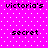 Pixelated text on a bright pink background with white dots, displaying 'victoria's' and 'secret' in black lowercase letters.