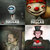 Four distinct pixelated images arranged in a 2x2 grid: top-left shows a blue-eyed figure with a white head, top-right depicts a red-nosed clown face, bottom-left is a blurred figure, bottom-right features a person with a red chest emblem.