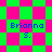 A pixelated image with alternating green and pink diamond patterns, displaying the text 'Brianna S.' in blue across four distinct sections.