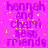 Pixelated text on a bright pink background with scattered yellow dots, displaying 'hannah and charli best friends' in purple letters.
