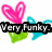 Pixelated icon with pink heart, green heart, and cyan shapes above black banner reading 'Very Funky' in white text.