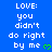 Blue background with white text reading "LOVE: you didn't do right by me" and green heart symbols, arranged in a pattern