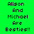 Green background with black text reading "Alison And Michael Are Besties!!" in three , where specific words change color between frames