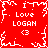 Red pixelated icon with white text 'Love LOGAN' and heart symbol repeated four times around a central snowflake-like pattern.
