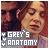 A 6-frame animated contact sheet showing a woman with closed eyes and a man partially visible behind her, with "GREY'S ANATOMY" text in pixelated font at the bottom left of each frame.