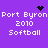 Purple background with repeated white text 'Port Byron 2010 Softball' and pixelated black symbols above and below text blocks.