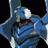 A pixelated anime-style character in blue attire with a white helmet and raised arm, next to stylized text on a black background.