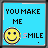 Animated contact sheet of six 48x48 pixel AIM buddy icons showing variations of a smiley face with text "YOU MAKE ME SMILE" on blue and green backgrounds, each frame displaying slight animation differences in the word "SMILE" and background elements.