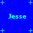 Blue background with light blue plus signs scattered ; four instances of the name "Jesse" in light blue pixelated text arranged in a pattern