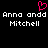 Pixelated text reads 'Anna andd Anna andd Mitchell' with a pink heart symbol above the first line on black background.