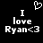 Black background with white pixelated text and a heart symbol; 'I love Ryan<3' appears twice in different styles.