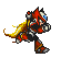 Pixel art character in red and silver armor with yellow flowing hair, shown in multiple running poses against a gray background.