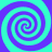 Four identical spirals in cyan and purple arranged in a on a cyan background