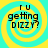 Four identical display yellow and cyan spiral backgrounds with black text reading "r u getting dizzy?" in a pixelated font